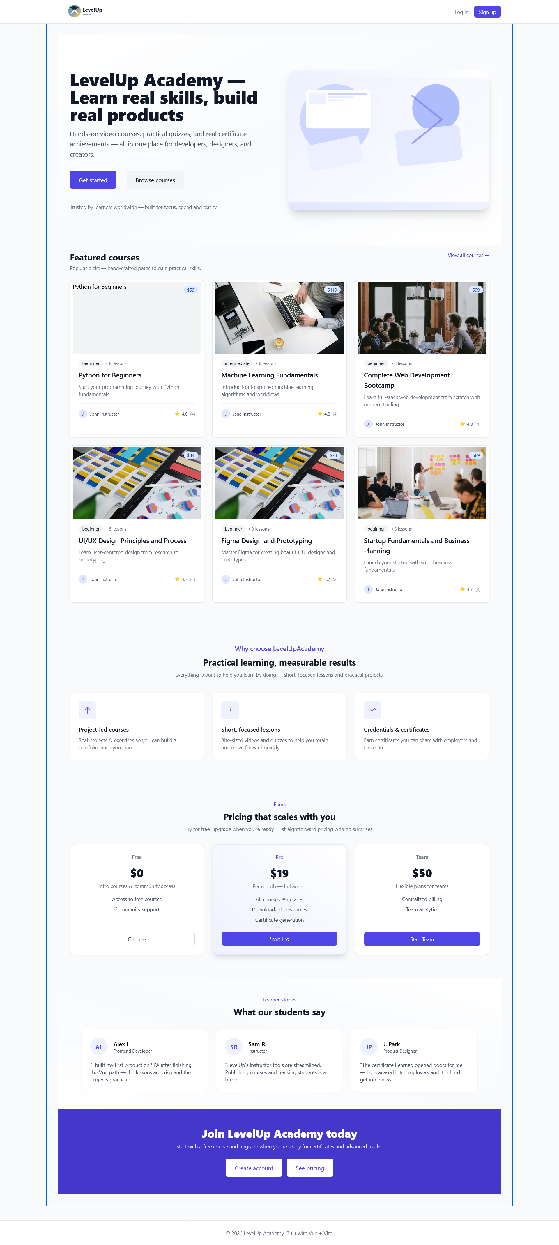 LevelUp-Academy project screenshot
